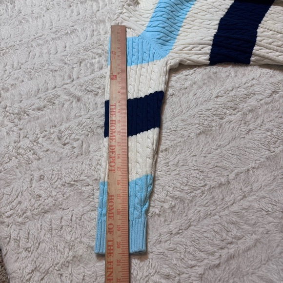 Vintage Lands’ End Striped Cable Knit Sweater Women’s Medium White Blue costal - Picture 4 of 7